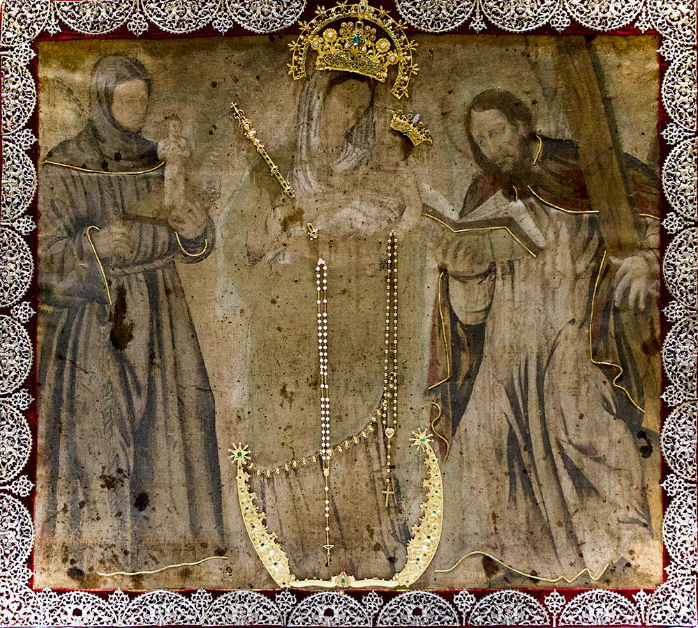 Lienzo de Nuestra Señora del Rosario de Chiquinquirá con el Niño, san Antonio de Padua y san Andrés